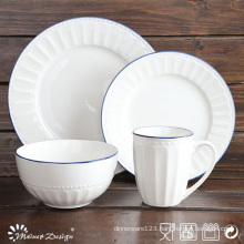 Hot Sale 16PCS Embossed White Porcelain Dinner Set